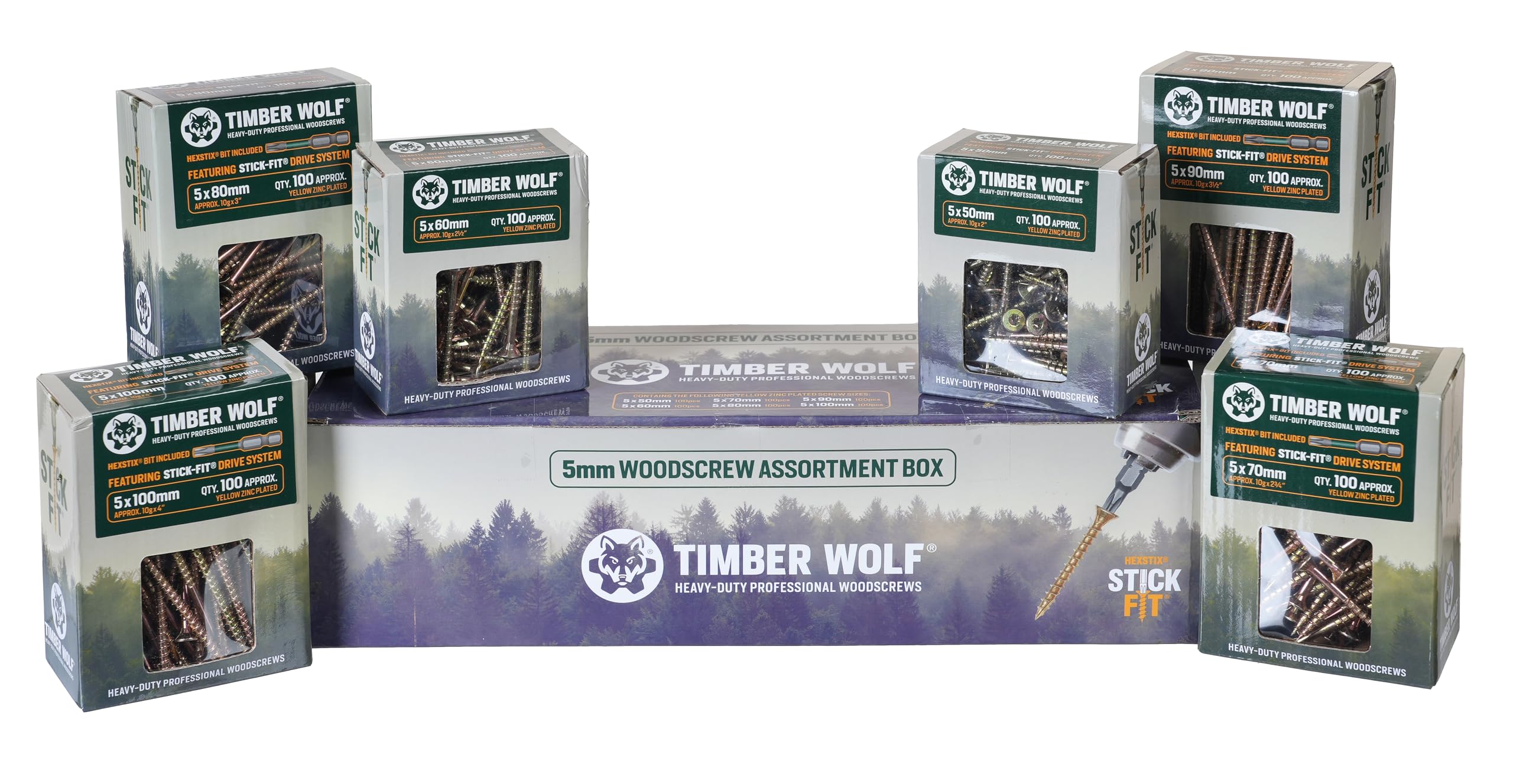 Timber Wolf 5mm Woodscrew Assortment Pack - 600 Screws, Zinc & Yellow (Gold)