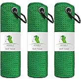 VIVIDLY 3 Pack Golf Towels (16" X 16"), Microfiber Waffle Pattern Golf Towel with Carabiner Clip, Suitable for Men's Golf Gifts (Green)