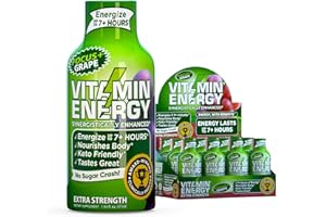 Vitamin Energy Focus+ Extra Strength Energy Shot Grape 12 Pack, 260mg Natural Caffeine, B-Vitamins, CoQ10, Amino Acids, Focus, Productivity & Clarity, Zero Sugar, Gluten-Free, 1.93 fl oz