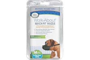 Four Paws Walk-About Quick-Fit Short Snout Adjustable Dog Muzzle for Medium Dogs, Washable & Breathable, Black, 1 Count