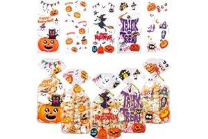 Muswarm Halloween Treat Bags, 100pc Trick or Treat Cellophane Candy Bags with Twist Ties, Snacks, Cookies,Goodie Packing, Party Supplies
