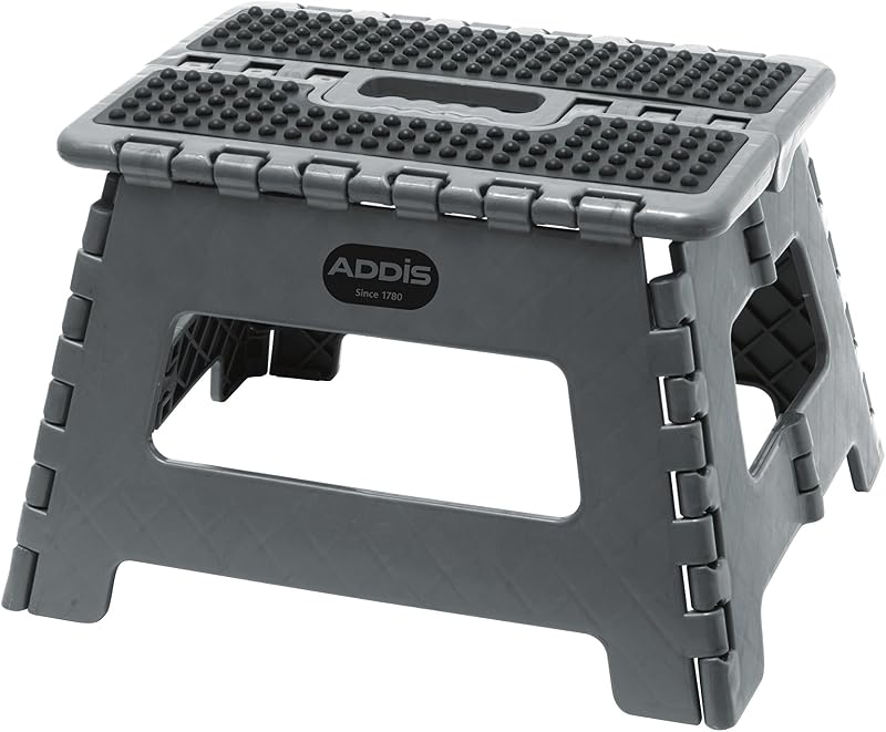 Addis Compact Folding Step Stool Graphite Grey 150 kg Load Lightweight