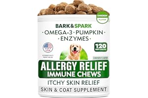 BARK&SPARK Allergy Support Dog Treats - Omega 3 + Pumpkin + Enzymes - Itchy Skin - Seasonal Allergies - Itch & Hot Spots Supp