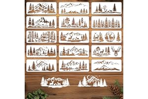 INFUNLY 15Pcs Forest Mountain Painting Stencil for Wall 4.7×11.8" Reusable Deer Wall Stencils Pine Tree Painting Template Small Walls Stencil Templates for Crafts Cement Wood Furniture Nursery Bedroom
