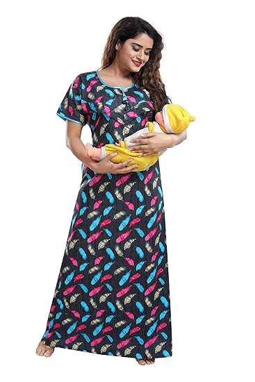 Women's Cotton Feeding/Nursing/Maternity Nighty (LTC0209) (Size:Free)