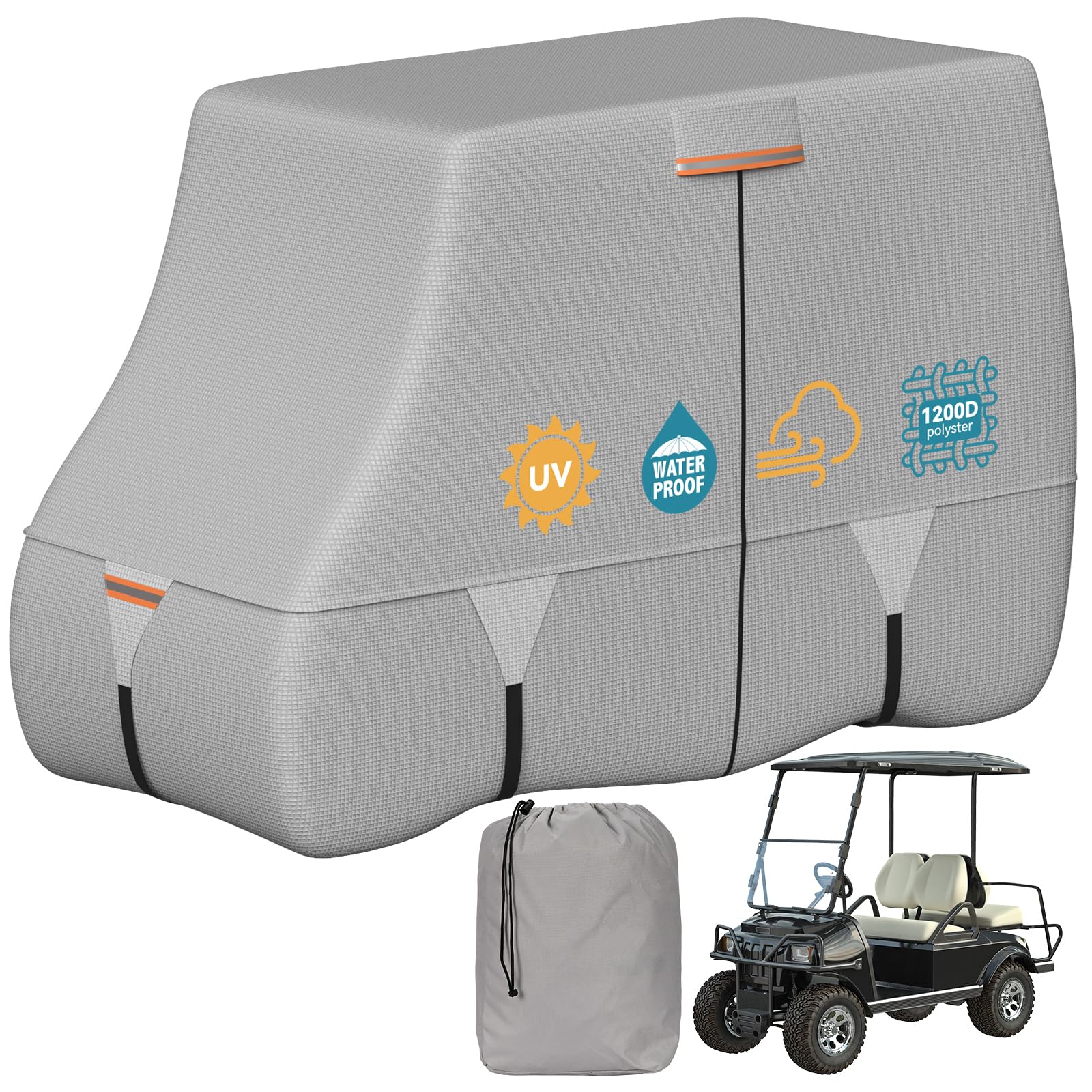Photo 1 of 100% Waterproof 1200D Solution-Dyed Golf Cart Cover Universal Fit Yamaha,Honda,Club Car,EZGO and Most Brand Golf Cart for 2/2+2/4/4+2/6 Seats with Zipper Door,Storage Bag,Fit for 2+2/4 Passenger Cart