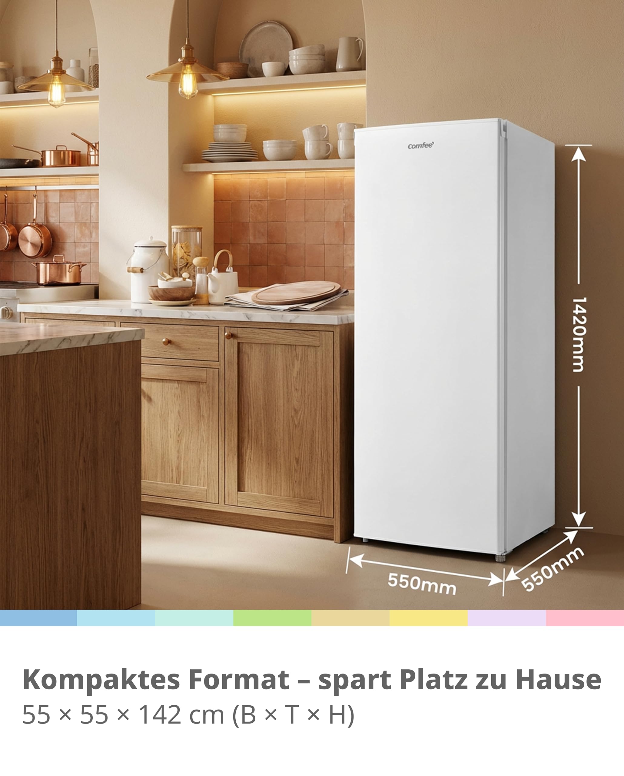 Comfee RCD235WH2EU(E) Kühlschrank, 230L Kühlschrank ohne Gefrierfach, 40 dB leise, LED-Licht, 1–10°C einstellbar, wechselbarer Türanschlag, Mehrfach-Glasablagen, Obst- & Gemüseschublade, Weiß 2