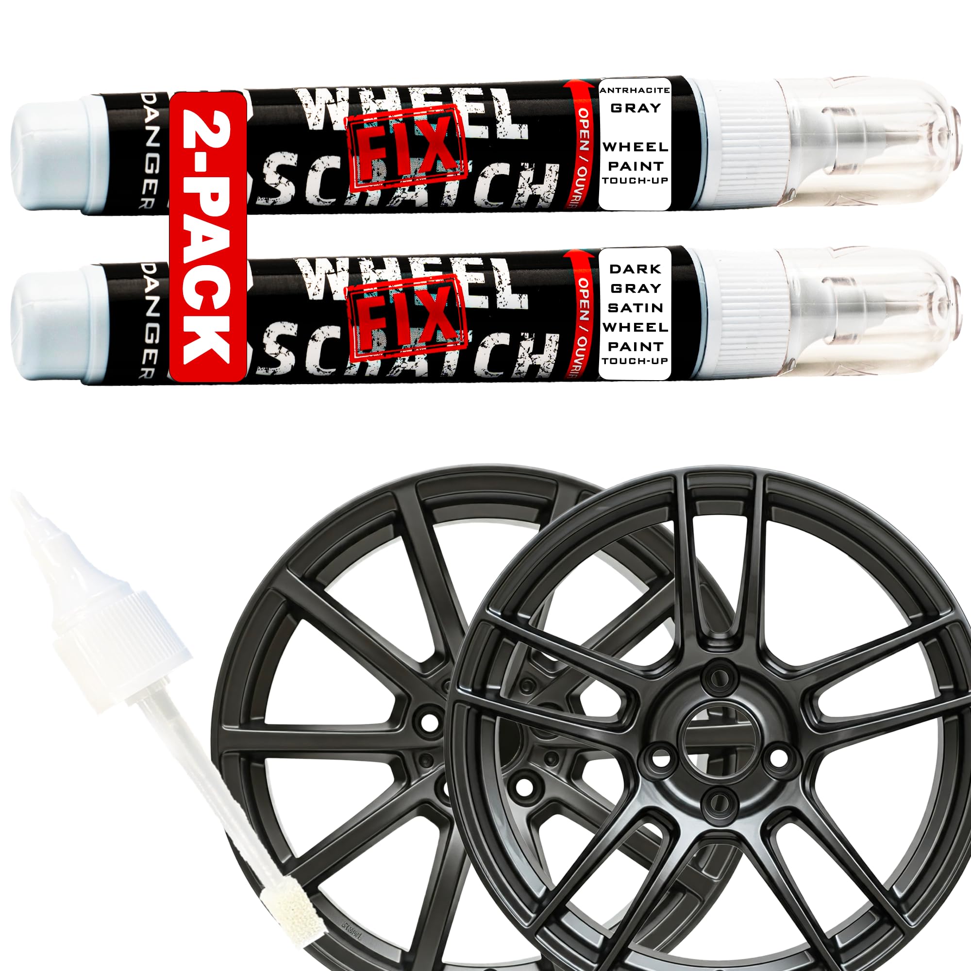 Photo 1 of Wheel Scratch Fix® 2-Pack, Grey Magic Car Scratch Remover Pen - Alloy Wheel Touch Up Paint Pen for Cars, Curb Rash Removal with Fast-Drying & Long-Lasting OEM Finish, Vehicles Rim Repair Paint for Chip (GRAY PACK (ANTHRACITE & SATIN DARK GREY))