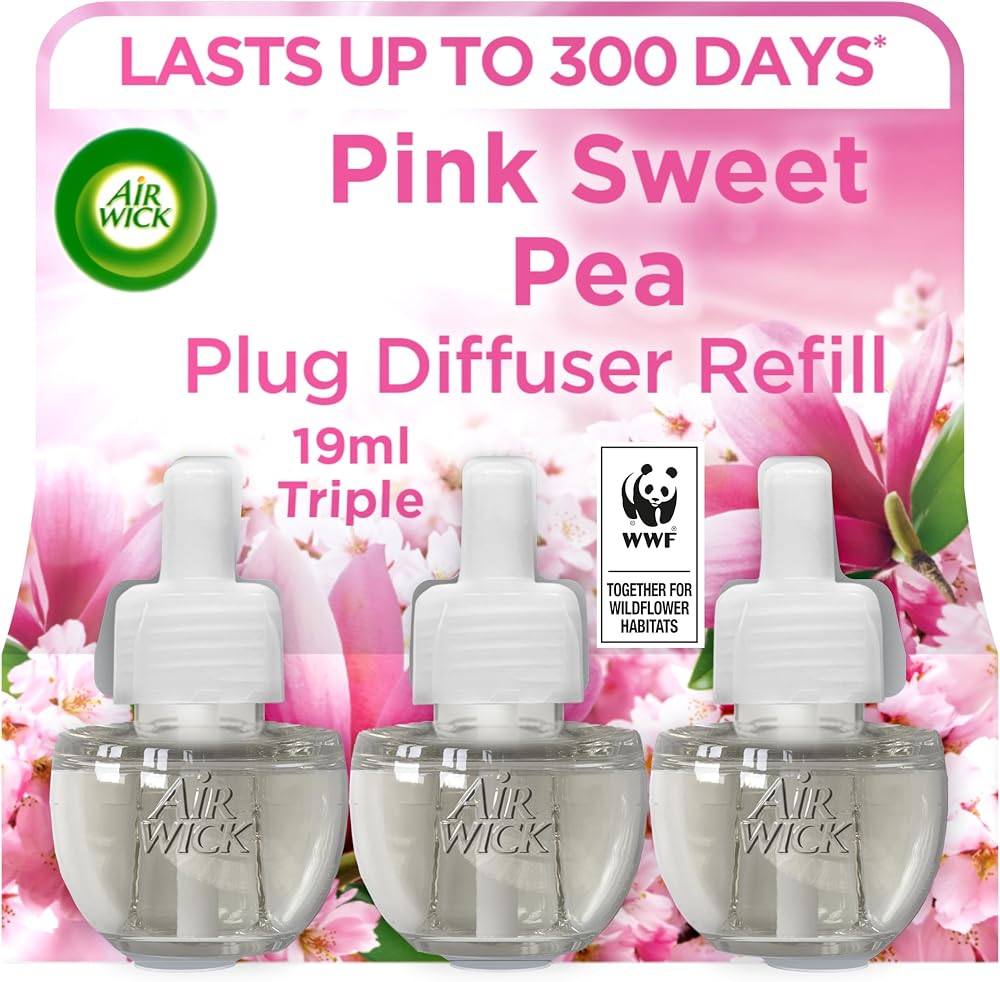 Air Wick Plug In Diffuser Triple Refill Pink Sweet Pea 3 x 19ml Long Lasting