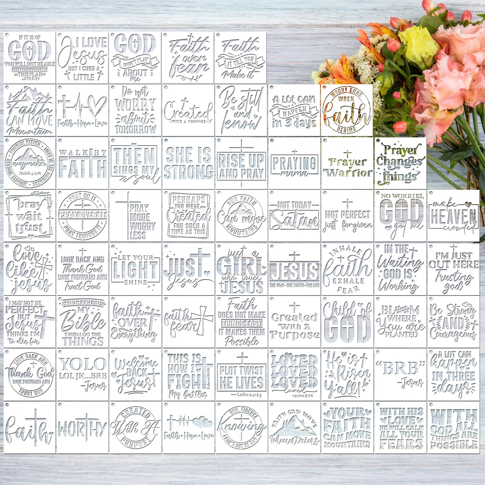 Photo 1 of Bible Verse Stencils for Painting on Wood - 65 Pcs Small Christian Bible Reusable Stencils for Journaling Painting, Motivational Quotes Cross Stencils for Painting on Canvas Home Craft Decorations