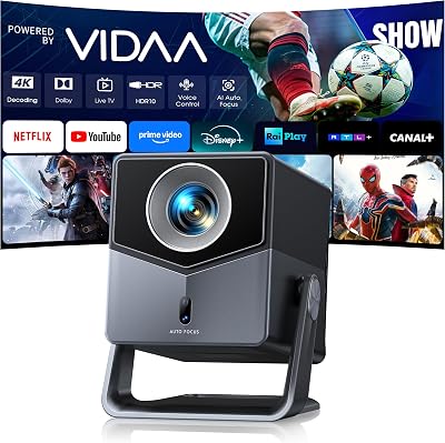 Proiettore 4K【1400 ANSI/Vidaa Sistema】2 * 18W Dolby Audio Proiettore Auto Focus e Keystone Videoproiettore Bluetooth 5.4 Two-way Projector con AirPlay TOPTRO A2 Proiettores TV per Home Cinema/Esterni