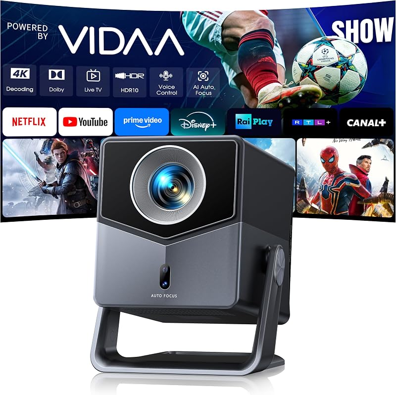 Proiettore 4K【1400 ANSI/Vidaa Sistema】2 * 18W Dolby Audio Proiettore Auto Focus e Keystone Videoproiettore Bluetooth 5.4 Two-way Projector con AirPlay TOPTRO A2 Proiettores TV per Home Cinema/Esterni