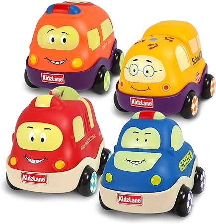 Amazon Kidzlane 幼児用プルバックカー 1 3歳の男の子または女の子向けベビートイカー ソフトで丈夫なプルバックカーおもちゃ 4個セット 手押し車 プルトイ おもちゃ