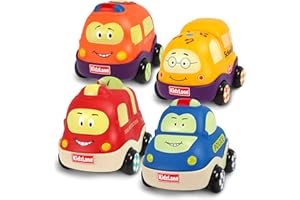 Kidzlane Pull Back Cars for Toddlers | Baby Toy Cars for 1 to 3 Year Old Boy or Girl | Soft & Sturdy Pull Back Car Toys | Set of 4 | Toddler Car Toys, Baby Car Toy