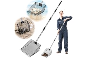 CAROD Chicken Poop Scooper & Rake 2-in-1, Metal Chicken Scoop with 24 to 68" Adjustable Stainless Steel Handle, Litter Scooper Sand Sifting Shovel Chicken Coops/Animals House