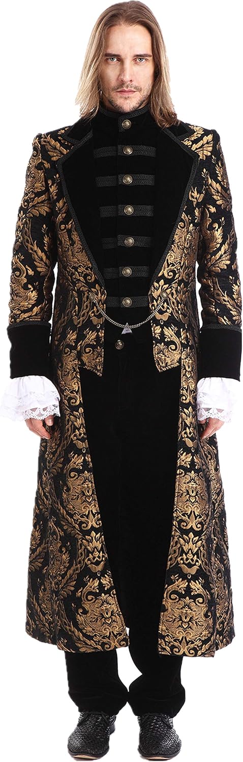 Pentagramme Men Gothic Vintage Long Tailcoat Masquerade Party Wedding Jacket: Clothing
