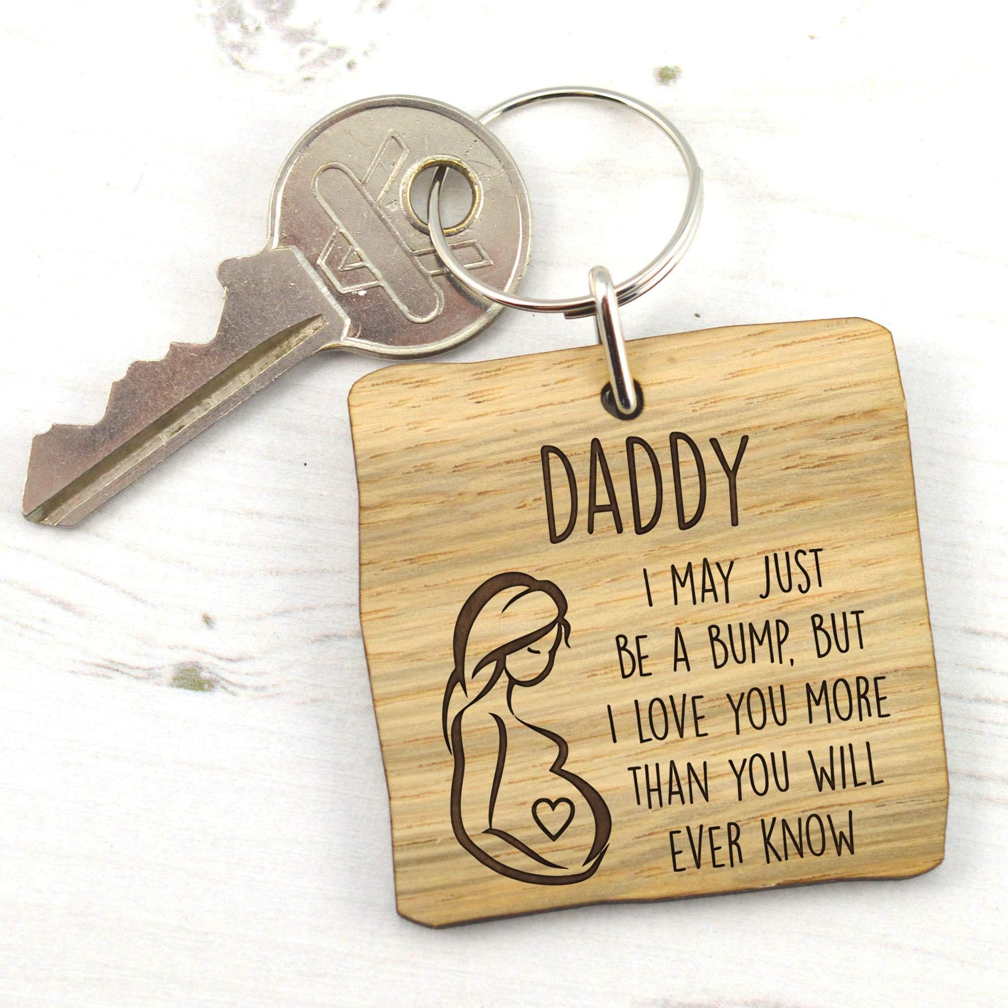 Fathers Day Gift From Unborn Baby Pregnant Mother - Wooden Keyring