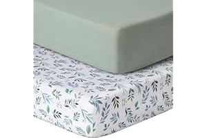 GUNTAIL Baby Crib Sheets for Boys Girls, 2 Pack Fitted Crib Sheet for Standard Crib and Toddler Mattress, Soft Microfiber Baby Sheet 52x28x8in (Leaf & Green)