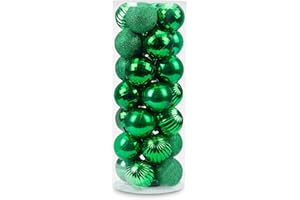 AUXO-FUN Small Size 28ct shatterproof Christmas Ball Ornaments in 4 Classic finishes for Christmas Tree Decoration (Green, 1.57“ Mini Size)