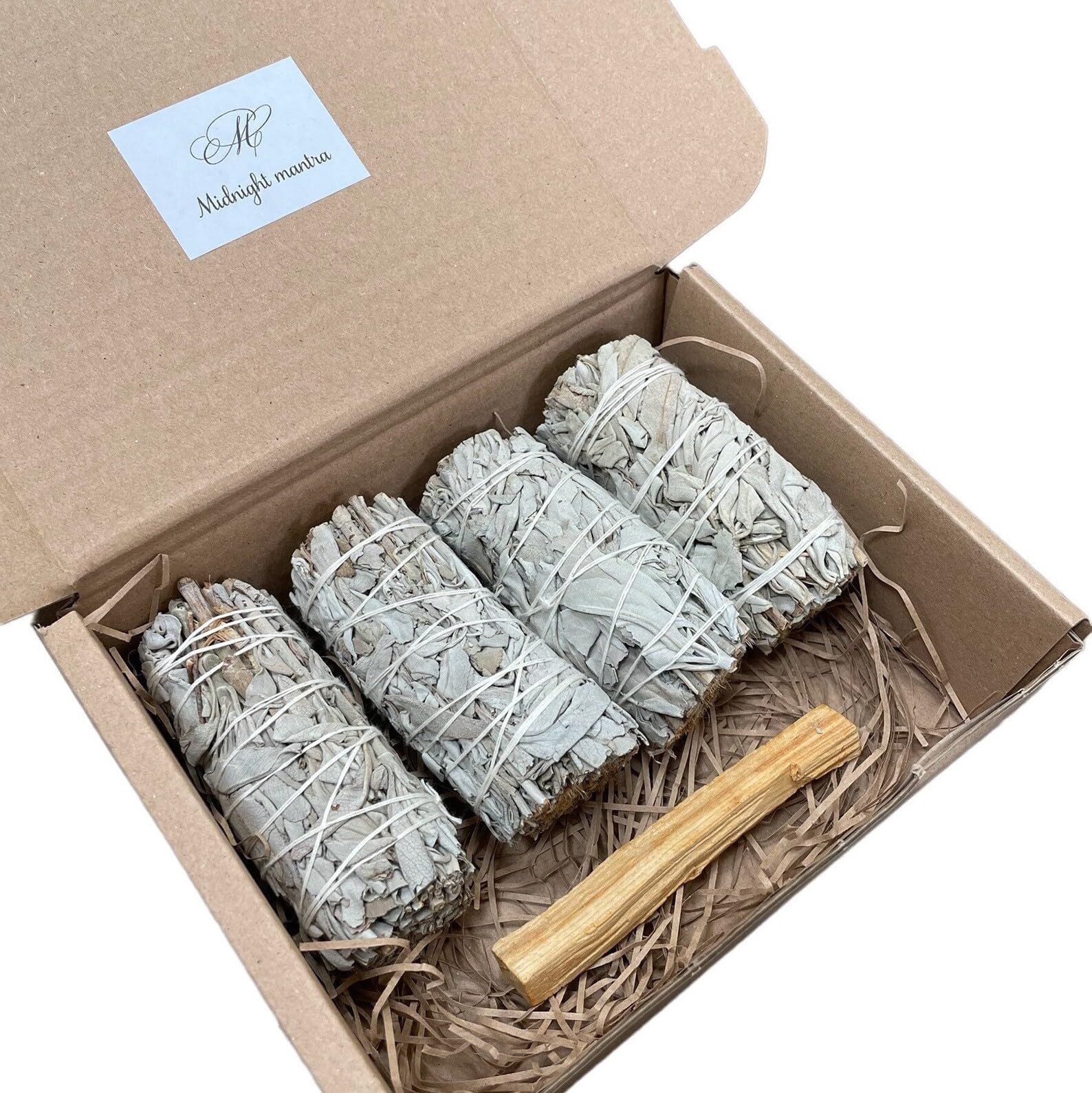 MIDNIGHT MANTRA Organic White Sage Smudge Sticks & Palo Santo Smudge Stick Bundle | Smudge Kit Gift | Home Energy Cleansing Kit | Beginner Smudge Kit | Natural Incense Sticks