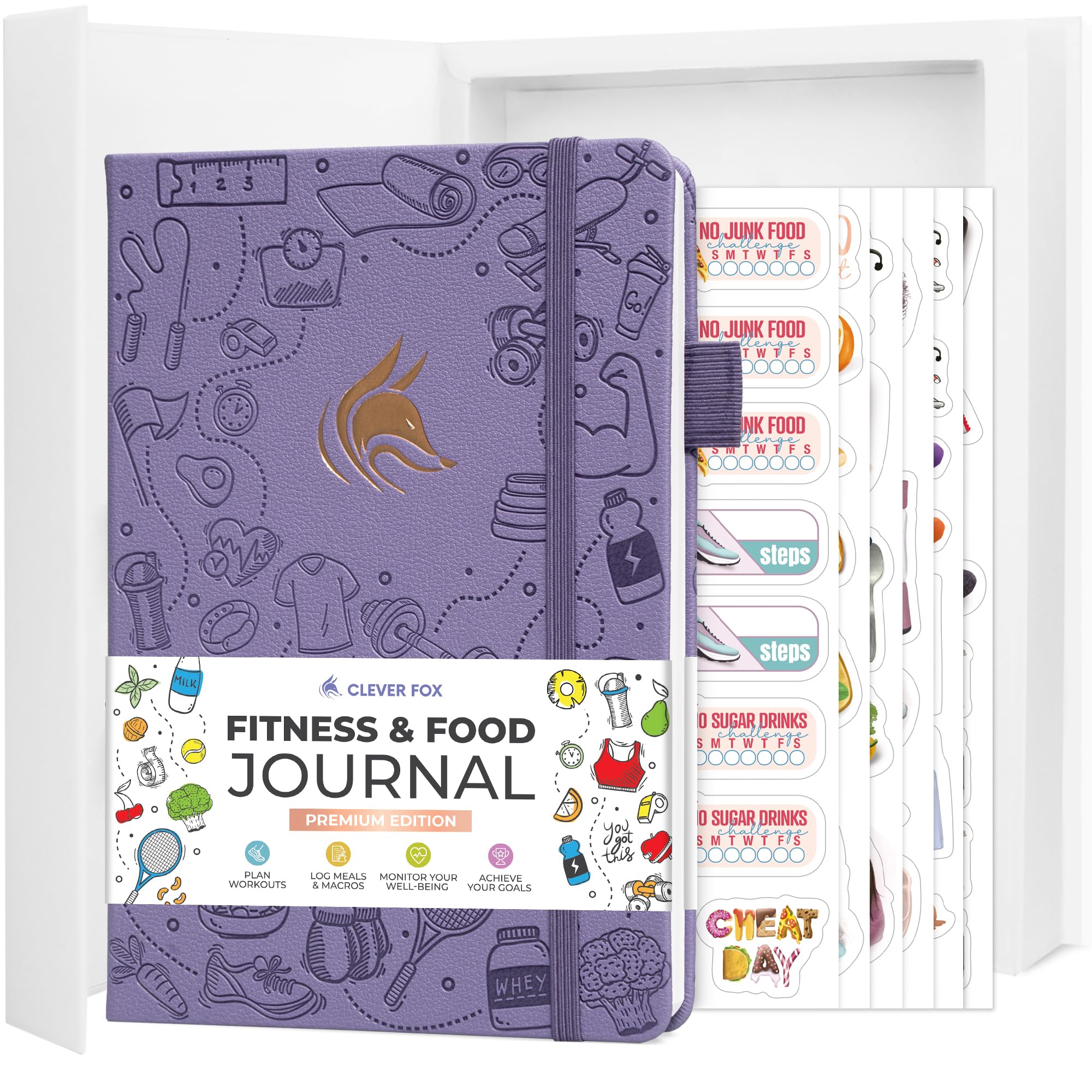 Photo 1 of Clever Fox Fitness and Food Journal Premium – Guided Daily Workout, Meal & Weight Loss Tracker for Women & Men – Exercise Diet Planner (Lavender)