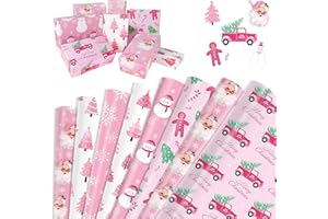 DPKOW Pink Christmas Wrapping Paper, 12 Sheets Recyclable Wrapping Paper Sheets Christmas Xmas Gift Wrapping Supplies, Christ