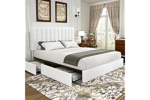 VECELO Queen Size Upholstered Bed Frame with 4 Drawers and Headboard, Velvet Platform Storage Bedframe, Wooden Slats Support, No Box Spring Needed,Snow-White