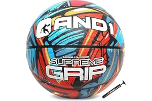 AND1 Supreme Grip Official Regulation Size 7 (29.5 inches) Rubber Basketball - Deep Channel Construction Streetball, Made for Indoor Outdoor Games