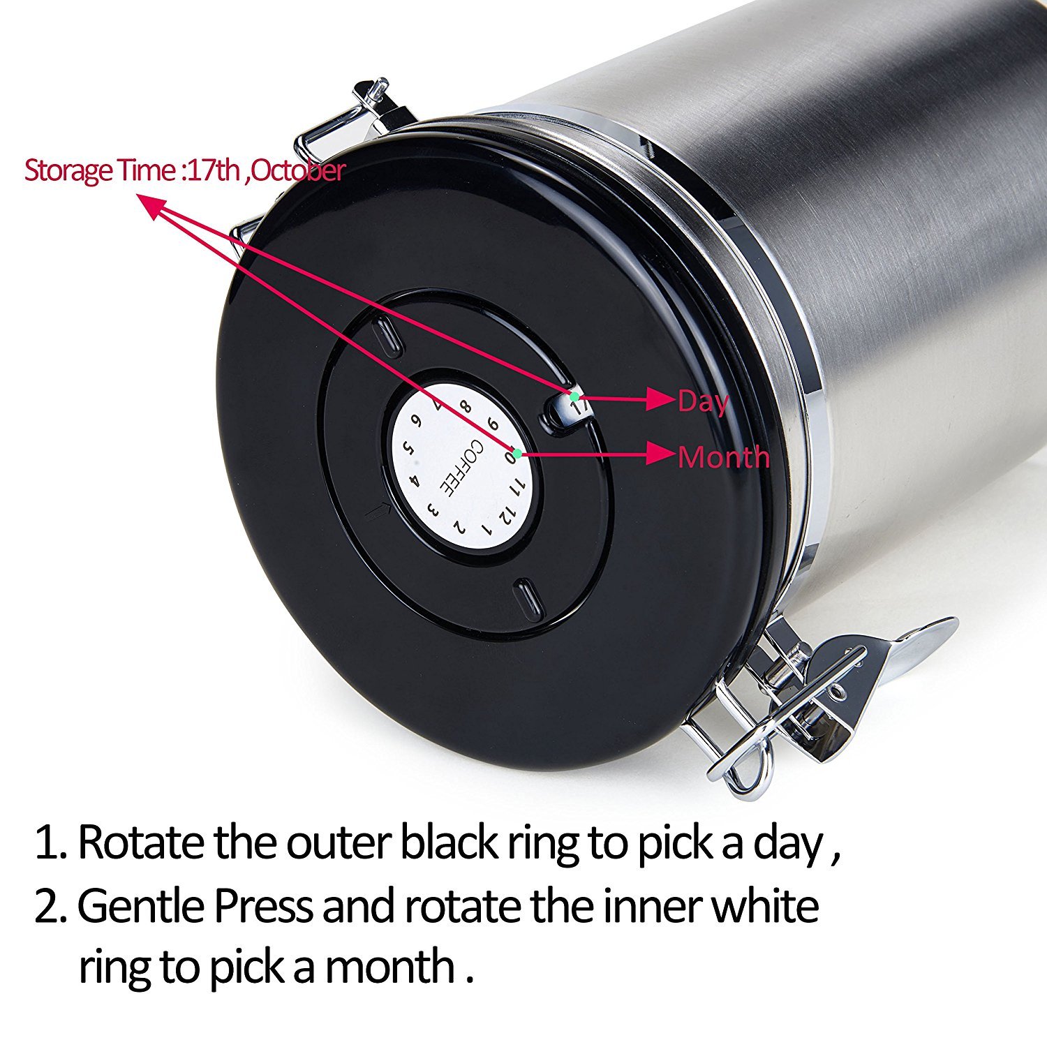 Airtight Coffee Canister,Movaty Stainless Steel Coffee Container CO2 Valve Vacuum Storage, 600g/21oz with 1 Measure Spoon,for Coffee, Tea, Nuts and Powders,Color Silver