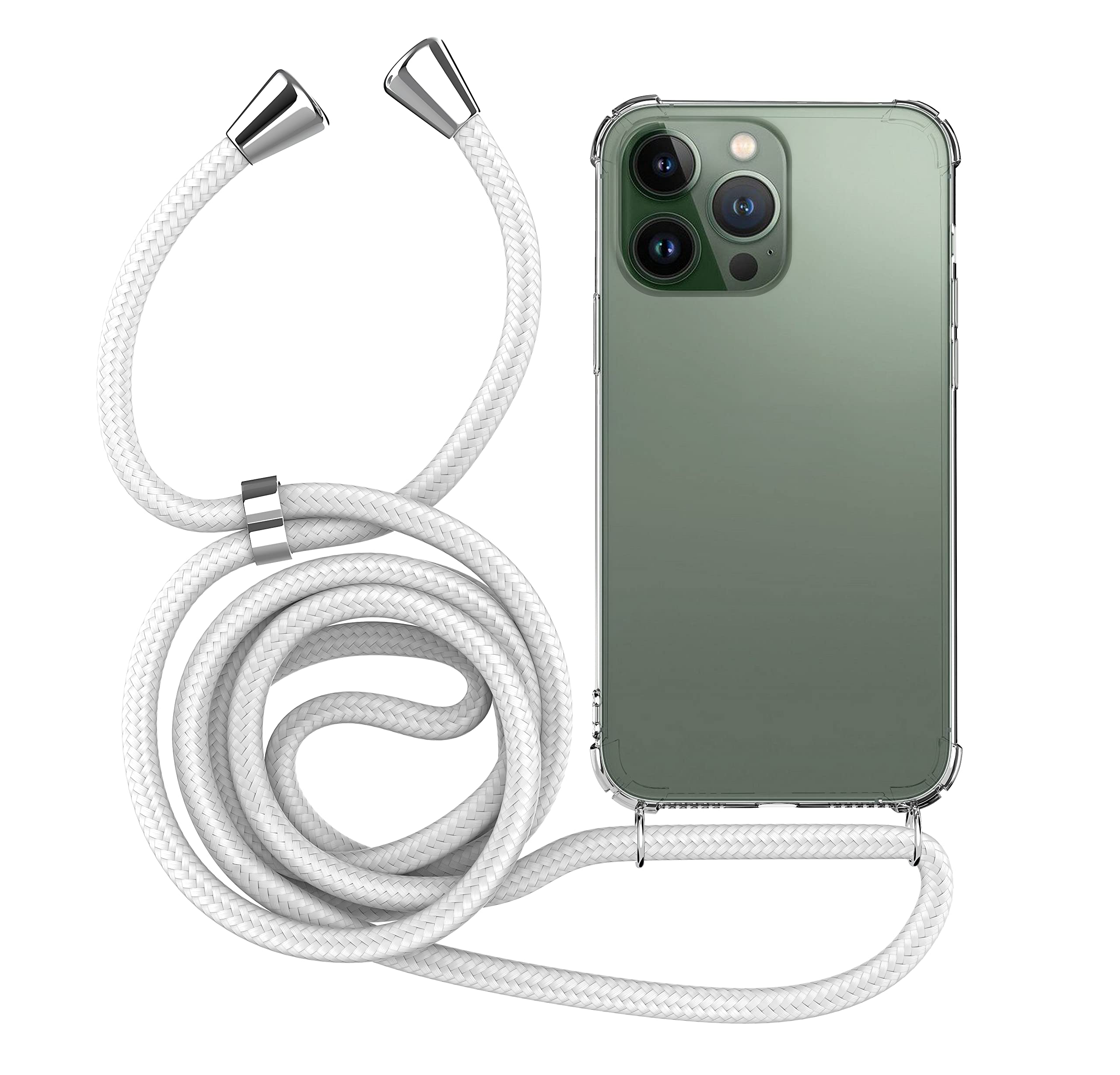 MyGadget Strap Case for Apple iPhone 14 Pro - Crossbody Phone Cover - TPU Silicone Case with Neck Holder - Cord Lanyard Carrier with Rope in White
