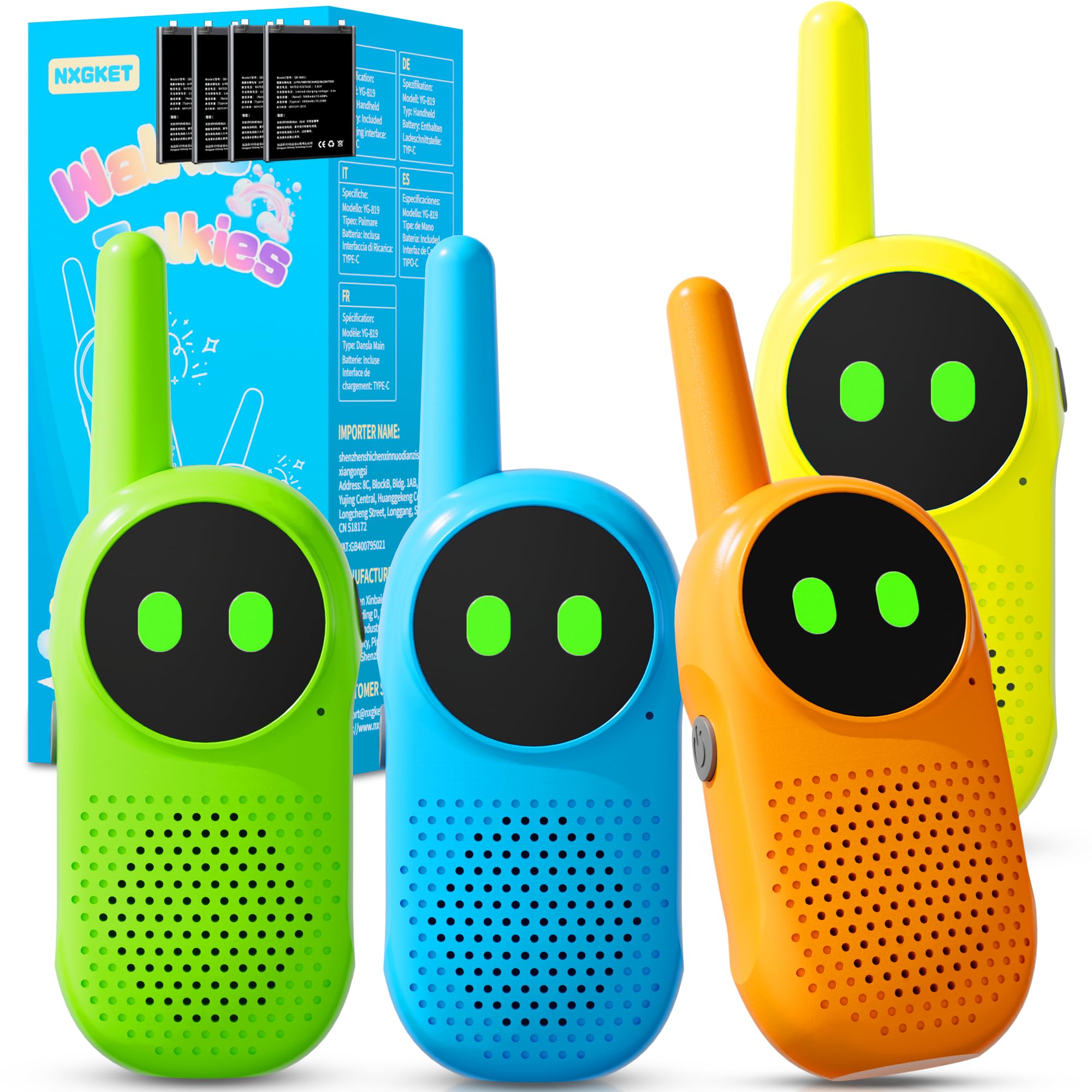 Walkie Talkie Kinder ab 3 4 5 6 7 8 Jahre, NXGKET 4er Set Aufladbar Walkie Talkies, Funkgerät Radio Walki Talki, Spielzeug Geschenke für 3–12 Jährige Junge Mädchen zum Geburtstag Weihnachten Ostern