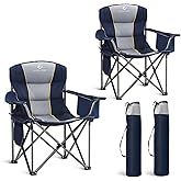 LET'S CAMP Folding Camping Chair Oversized Heavy Duty Padded Outdoor Chair with Cup Holder Storage and Cooler Bag, 450 LBS Weight Capacity, Thicken 600D Oxford,2 Pack