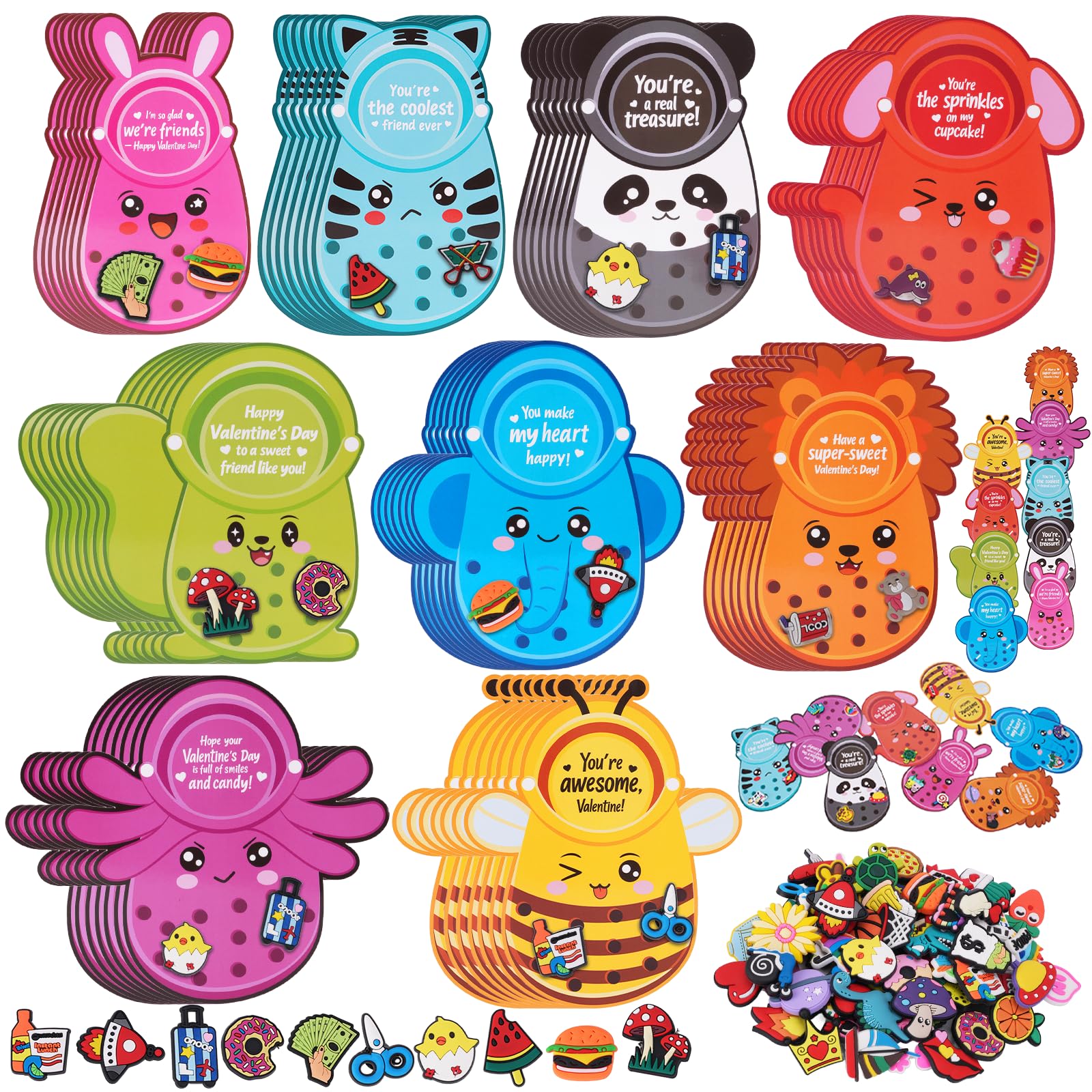 Photo 1 of 150PCS Valentines Day Cards Sets for Kids School Classroom, 50 PCS Cute Animal Valentine's Cards with 100 PCS Shoe Charms Bulk Gifts for Kids Boys Girls, Kid’s Happy Valentines Day Exchange Cards