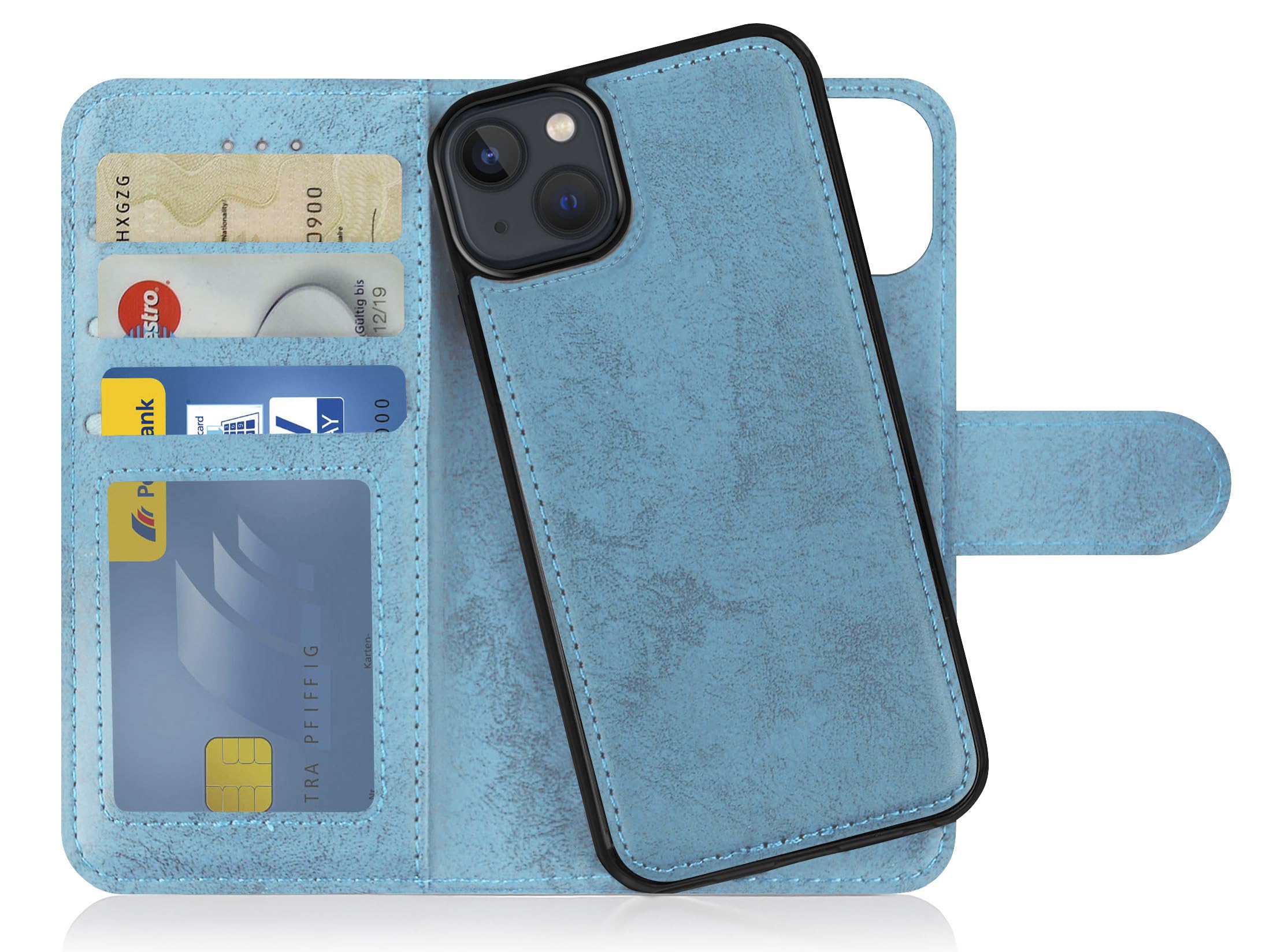 MyGadget Flip Case for iPhone 14 Plus - [ Removable Magnetic Cover ] - PU Leather Phone Case - [ Cover with Card Slot ] Protective Shell in Light Blue — image 1