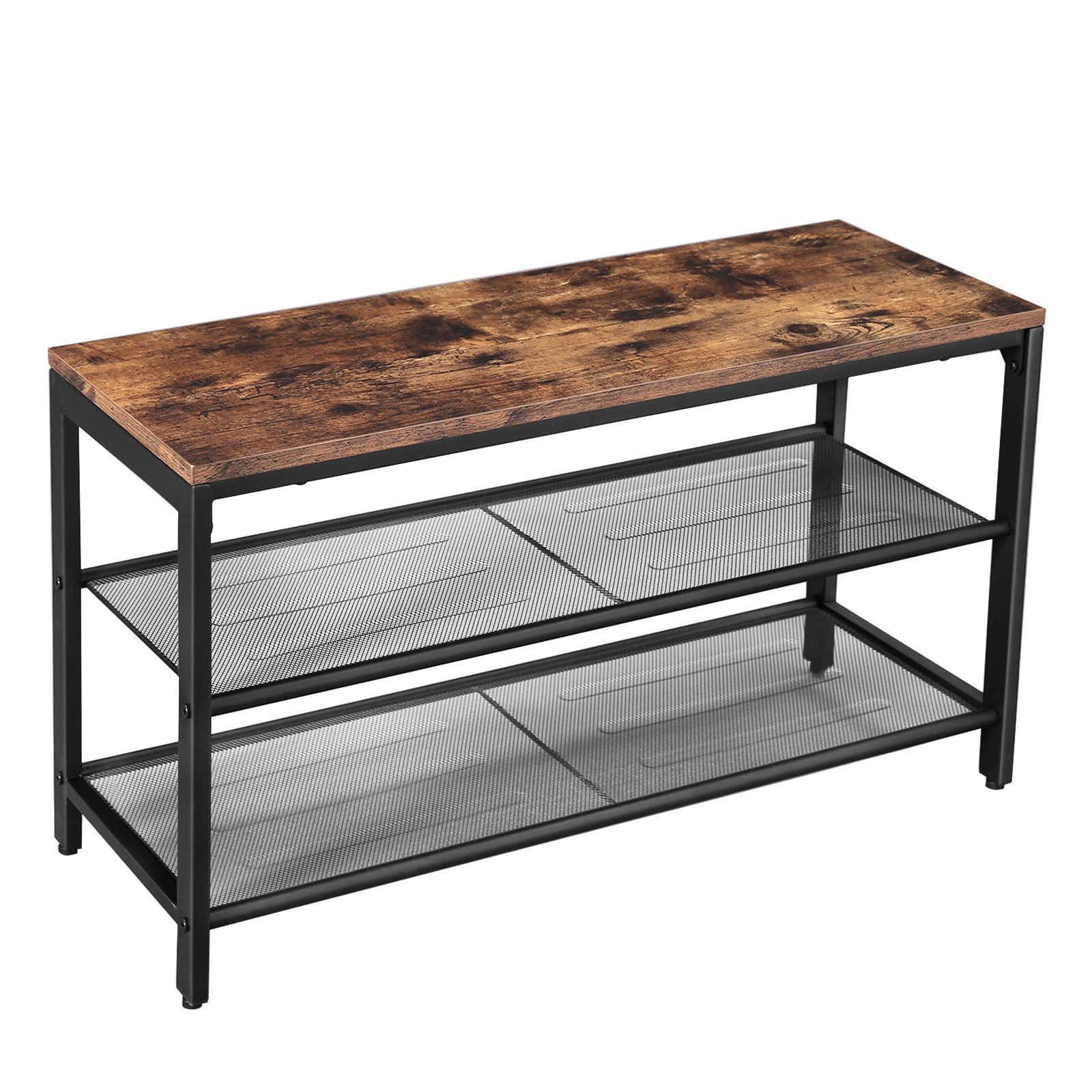 VASAGLE Shoe Bench, 80 x 30 x 44.5 cm, 2 Tier Mesh Shoe Cabinet, Shoe Storage, Hallway, Metal, Industrial Style, Rustic Brown and Black LBS74X