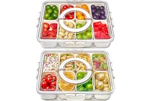 Mfacoy Snackle Box Container, 2 Pack Divided Serving Tray with Lid and Handle, Snack Box Charcuterie Container for Portable Snack Platters, Clear Organizer for Candy, Fruits, Travel, Party, Picnic