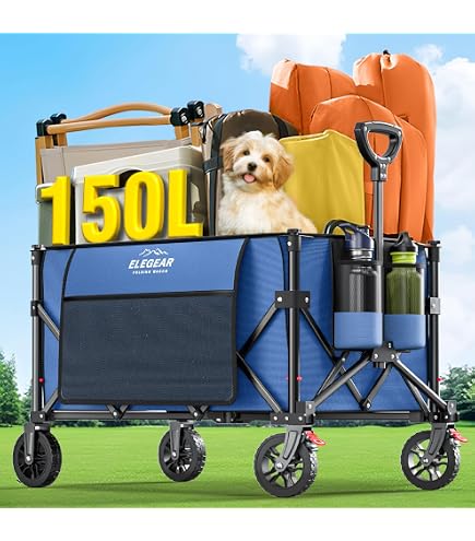 GXCROR Carro Plegable De 7 Pies Cúbicos Plegable De 330 Libras De Capacidad, Carrito De Playa Resistente Con Ruedas Grandes Para Camping, Playa, Jardín
