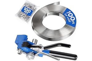 HAWAMINENT Stainless Steel Banding Strapping Kit - Strapping Tensioner Tool Banding Tool Ratchet Tensioner, 100Ft×3/4'' S304 Banding Coil, 100ps Steel Buckles, Metal Banding Tool for High Tensile Packaging