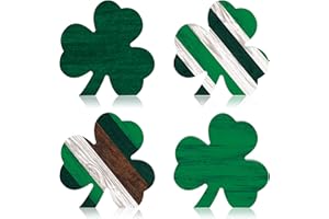 AUGISTEEN 4 PCS St. Patrick’s Day Wooden Sign Shamrock Table Wood Signs Lucky Clover Table Centerpieces Rustic Irish Green Shamrock Tabletop Decoration for Home Holiday Party Tiered Tray Decor
