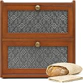 ETMI Vintage Bread Box for Kitchen Countertop - 2 Layer BreadBox Large Carbonized Bamboo Bread Storage Container Kitchen Organizer