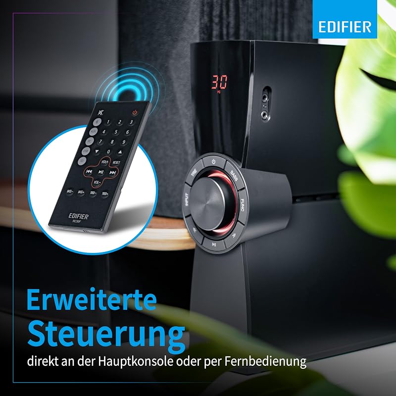 CX7 Aktives 2.1 Home-Entertainment-System mit Bluetooth V5.0, 21cm (8 Zoll) Subwoofer und Infrarot-Fernbedienung: Perfekt für TV, PC, Notebook etc., Schwarz