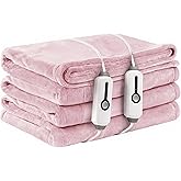 LaffyLo Electric Heated Blanket Queen Size 84"x90", with Dual Control Breathable & Luxurious Flannel, with 4 Heating Levels & 10 Hours Auto-Off, Fast Heating, Machine Washable, for Bedding -Light Pink