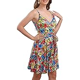 Aphratti Women's Summer Dress Casual Mini Sexy V-Neck Spaghetti Strap Faux Wrap Fit and Flare Short Sundress