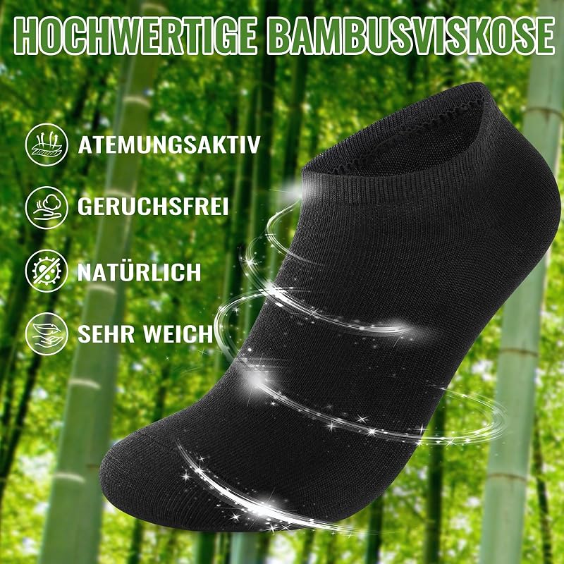 Bambus Sneaker Socken Herren Damen 10 Paar – Atmungsaktive Anti-Geruch Kurze Socken, Antibakterielle Sommer Sneakersocken Sportsocken Halbsocken Bambussocken, Schwarz 43-46
