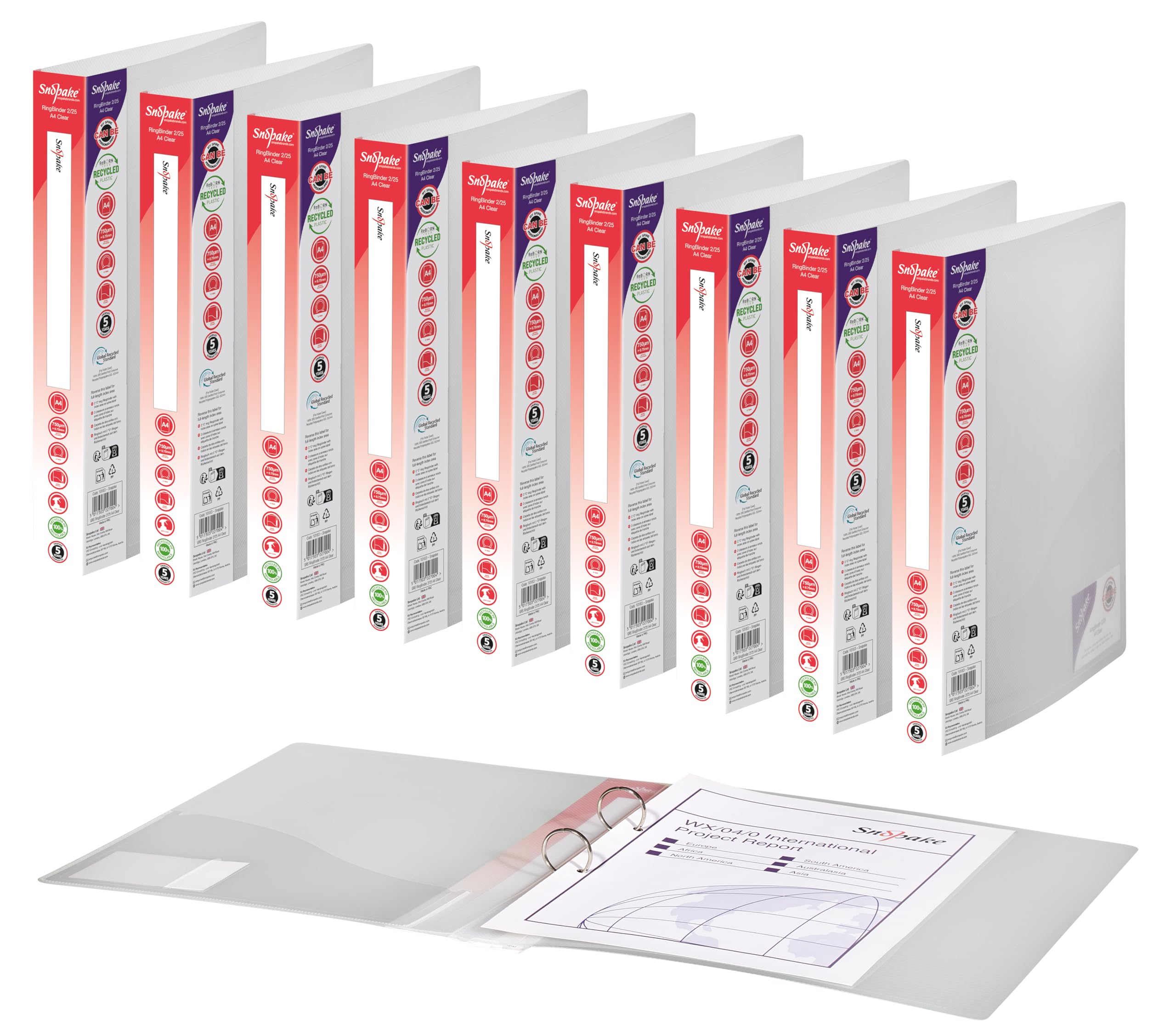 Snopake A4 2 O-Ring 25mm RingBinder - Clear [Pack of 10] Ref: 10183