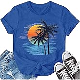 LBP Sunshine Beach Shirt for Women Summer Vacation Palm Trees T-Shirt Hawaii Beach Tee Tops