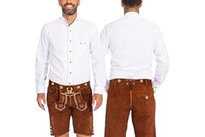 BAVARIA TRACHTEN Men's White Cotton Roll Up Sleeve Traditional German Oktoberfest Lederhosen Shirt Size L