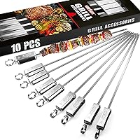 GRILLART Kabob Skewers for Grilling - Metal Skewers for Kabobs with Slider - Flat BBQ Skewers Stainless Steel - 17" Shish Kab