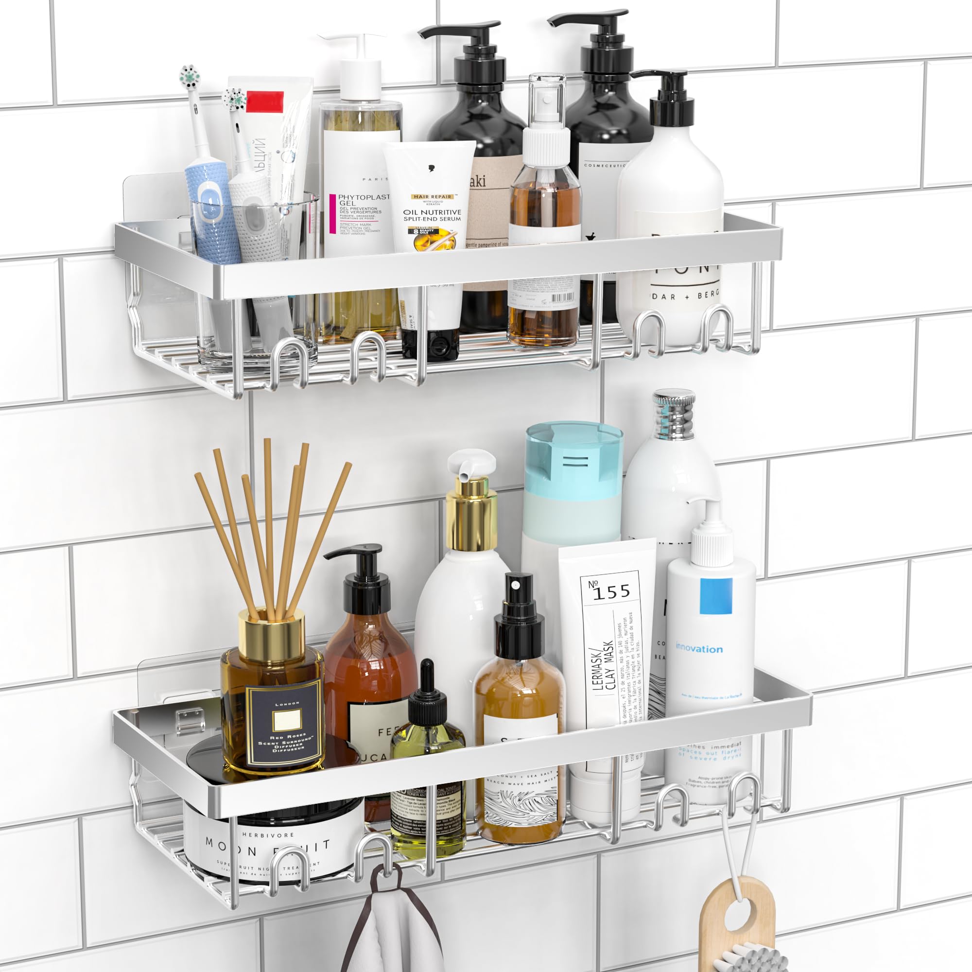 Photo 1 of Moforoco Shower Caddy Shelf Organizer Rack, Self Adhesive Black Bathroom Shelves Basket, Home Farmhouse Wall Inside Organization and Storage Decor Rv Accessories, First Camper Apartment Essentials