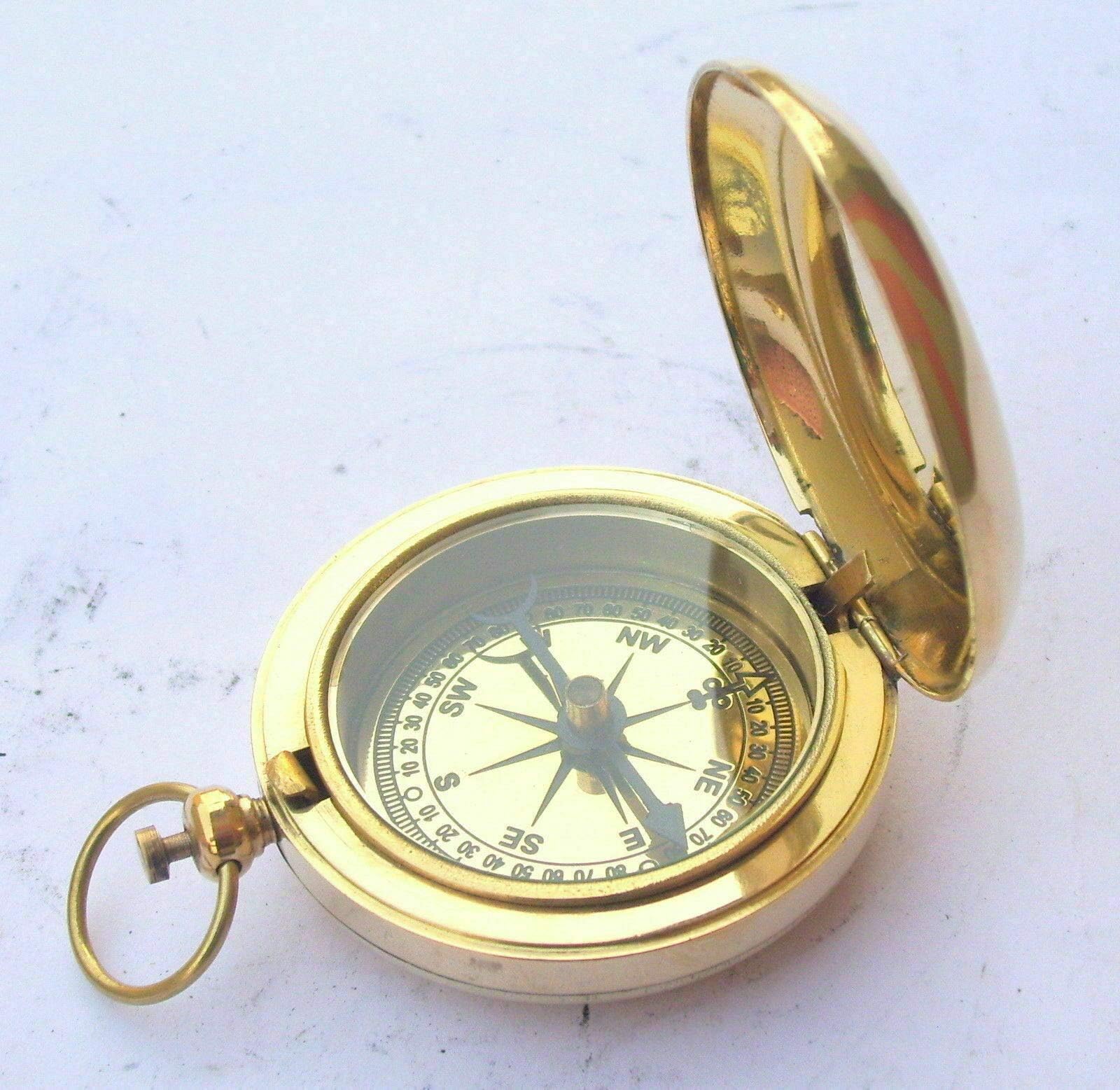 Camping Hiking Pocket Compass Brass Collectible shiny brass compass Directional Accessory Sailor navigation Compass